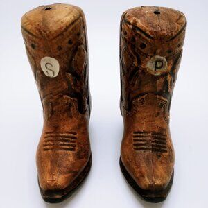 Salt & Pepper Shakers Set Ceramic Anthropomorphic Brown Cowboy Boots Vintage Set